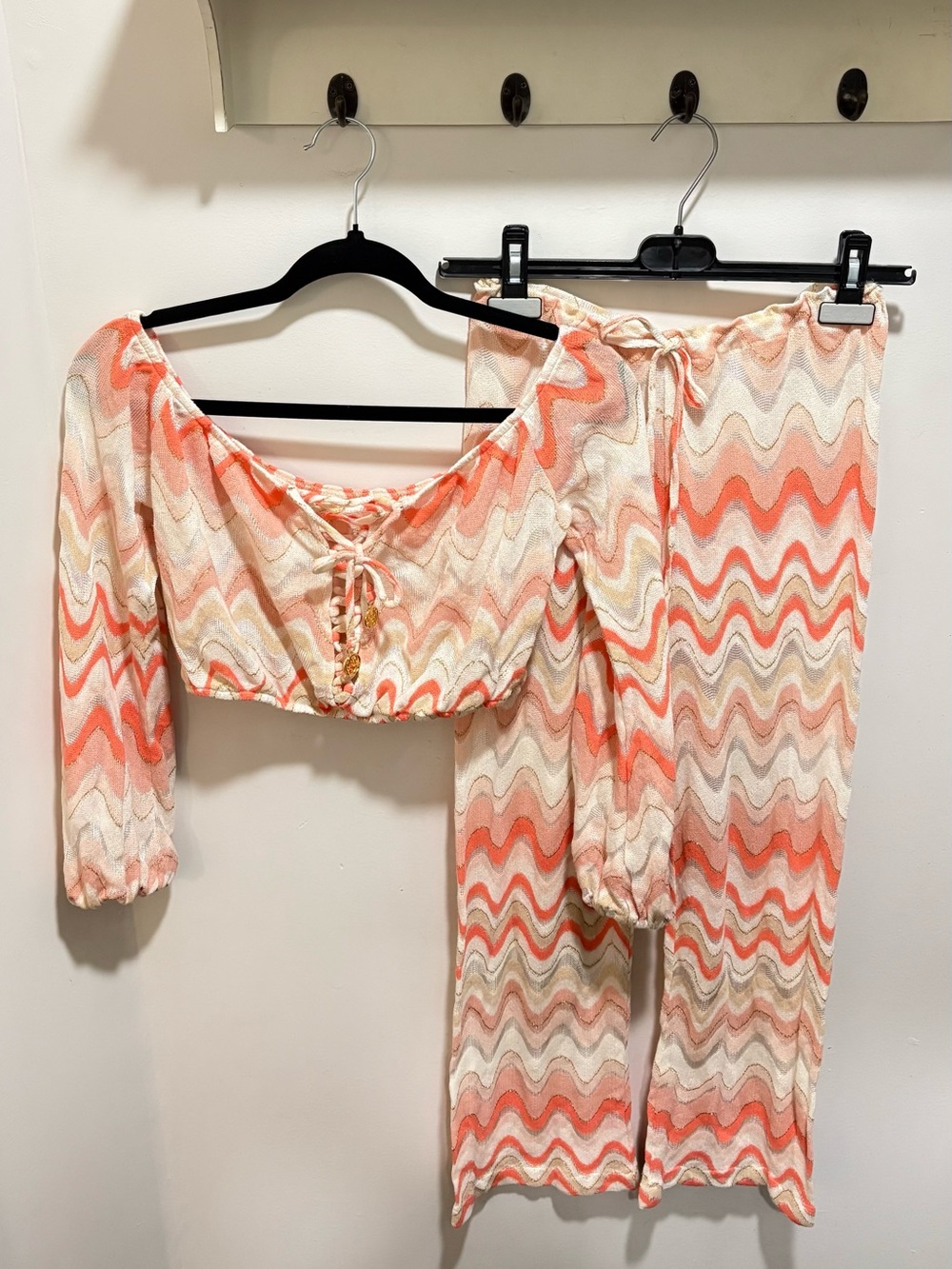 Luli Fama Coral and White Wave-Print beach set